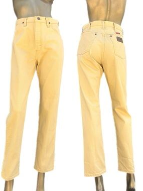 Vintage Wrangler Yellow Jeans 9x30 High Rise Straight Leg USA Made 100% Cotton